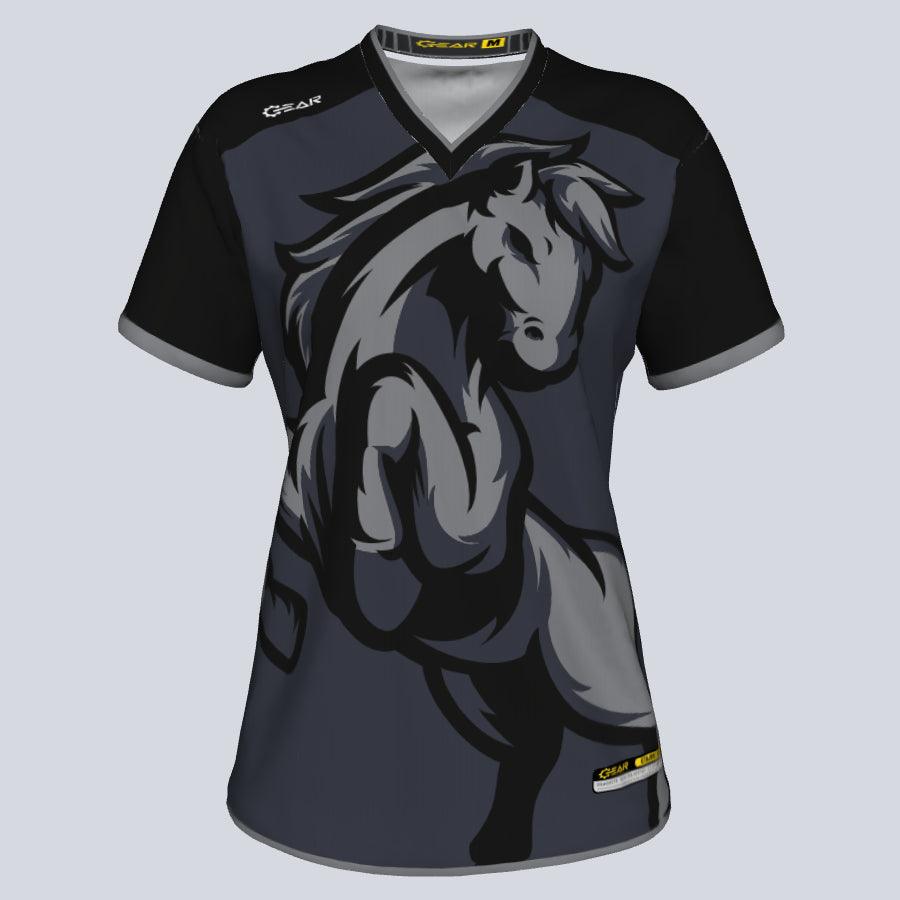 Womens--J-vneck jersey-Mustang-Front