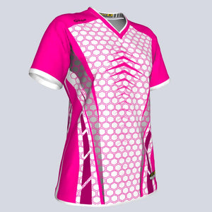 Womens--J-vneck jersey-Racer-Glam